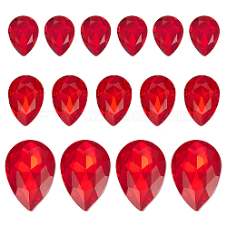 120Pcs 3 Style Pointed Back & Back Plated Glass Rhinestone Cabochons, Faceted, Teardrop, Light Siam, 8~14x6~10x3~4.5mm, 40pcs/style(RGLA-SC0001-04)