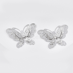 Brass Filigree Joiners Links, with Crystal Rhinestone, Butterfly, Platinum, 37x50x9mm, Hole: 1.2mm(KK-S353-002P)