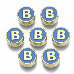 Alloy Enamel Beads, Cadmium Free & Nickel Free & Lead Free, Flat Round with Initial Letters, Light Gold, Letter.B, 8x4mm, Hole: 1.5mm(X-ENAM-S122-028B-NR)