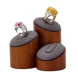 3Pcs 3 Sizes Wood Ring Display Pedestals, Finger Ring Display Stands with Velvet, Sienna, 6.9x4.35cm(WH-WG57494-01)