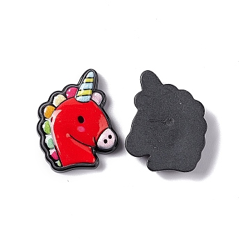 Opaque Resin Cabochons, Unicorn, Red, 22.5x17.5x5mm