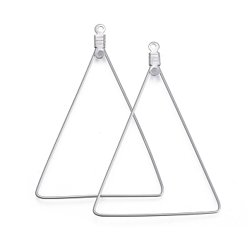 304 Stainless Steel Wire Pendants, Hoop Earring Findings, Triangle, Stainless Steel Color, 24 Gauge, 48.5x34.5x0.5mm, Hole: 1.2mm