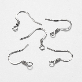 316 Surgical Stainless Steel French Earring Hooks, with Horizontal Loop, Flat Earring Hooks, Stainless Steel Color, 17x18x1.5mm, Hole: 2mm, Pin: 0.6mm