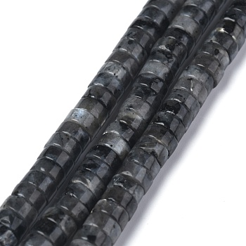 Natural Black Larvikite Beads Strands, Heishi Beads, Flat Round/Disc, 6x3mm, Hole: 1mm, about 108~121pcs/strand, 14.76~15.74 inch(37.5~40cm)