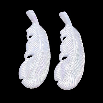 Acrylic Imitation Shell Pendants, Feather Charms, Seashell Color, 45x16x5mm, Hole: 3mm, about 280pcs/500g