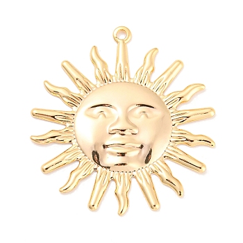 Rack Plating Brass Pendants, Sun Charm, Real 18K Gold Plated, 33x30.5x2mm, Hole: 1.4mm
