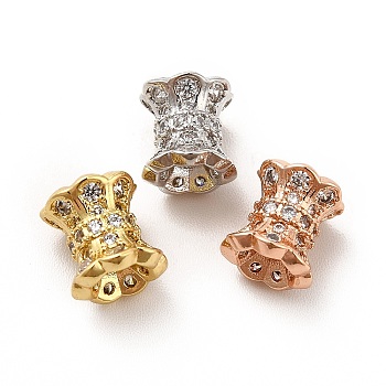 Rack Plating Brass Micro Pave Cubic Zirconia Beads, Long-Lasting Plated, Cadmium Free & Lead Free, Flower Column, Mixed Color, 8x7mm, Hole: 1.8mm