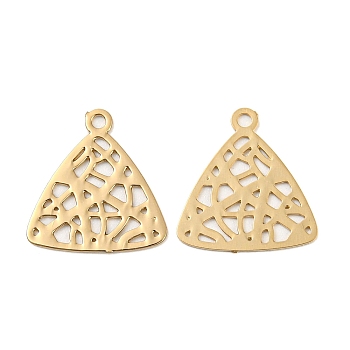 Brass Etched Metal Embellishments Charms, Long-Lasting Plated, Triangle with Hollow Out, Light Gold, 13x12x0.3mm, Hole: 1mm