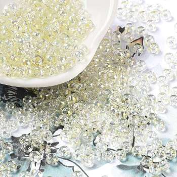 Glass Seed Beads, Half Plated, Transparent Colours Rainbow, Round Hole, Round, Light Yellow, 4x3mm, Hole: 1.2mm, 7500pcs/pound