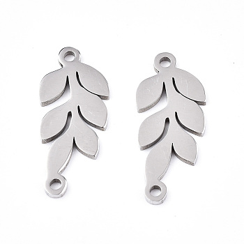 201 Stainless Steel Links Connectors, Laser Cut, Leaf, Stainless Steel Color, 19.5x8.5x1mm, Hole: 1.2mm