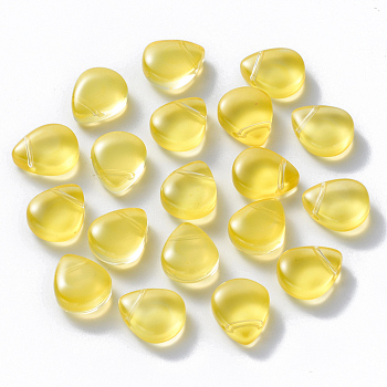 Baking Painted Glass Beads, Top Drilled Beads, Imitation Jade, Teardrop, Yellow, 12.5x10.5x5.5mm, Hole: 0.9mm