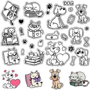 Custom Wall Theme PVC Plastic Clear Stamps, for DIY Scrapbooking, Photo Album Decorative, Cards Making, Cat Shape, 160x110mm, 2pcs/set