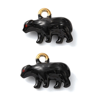 304 Stainless Steel Enamel Pendants, Bear Charms, Ion Plating(IP), Golden, Black, 10x14x4.5mm, Hole: 1.5mm