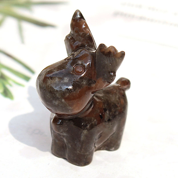 Christmas Natural Mahogany Obsidian Carved Healing Deer Figurines, Reiki Energy Stone Display Decorations, 20~30mm