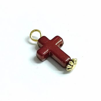 Opaque Acrylic Pendants, with Iron Findings, Cross, Dark Red, 23x12x4.5mm, Hole: 2.7mm
