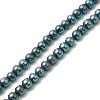 Electroplate Synthetic Non-magnetic Hematite Beads Strands, Round, Green Plated, 4.5~5mm, Hole: 0.8mm, about 86~87pcs/strand, 17.01~17.32''(43.2~44cm)