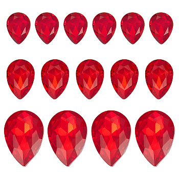 120Pcs 3 Style Pointed Back & Back Plated Glass Rhinestone Cabochons, Faceted, Teardrop, Light Siam, 8~14x6~10x3~4.5mm, 40pcs/style