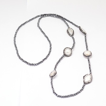Non-Magnetic Synthetic Hematite Beaded Necklaces, with Pearl and Rhinestones, 29.13 inch