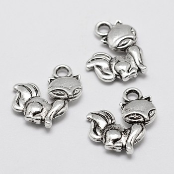 Alloy Charms, Fox, Antique Silver, 15x12x3mm, Hole: 2mm