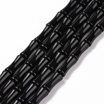Natural Obsidian Beads Strands, Bamboo Stick, 12.5x5.5mm, Hole: 1mm, about 31pcs/strand, 15.75 inch(40cm)