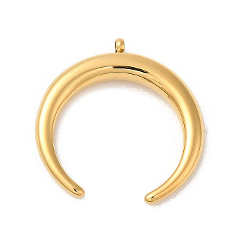 Manual Polishing 304 Stainless Steel Pendants, Double Horn/Crescent Moon Charm, Real 18K Gold Plated, 24x23.5x3mm, Hole: 1.6mm