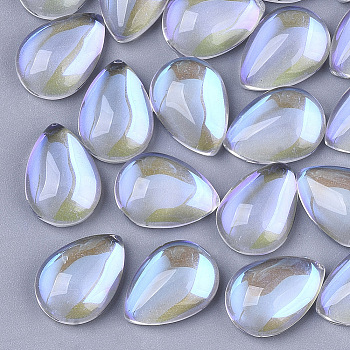 Transparent Glass Cabochons, AB Color Plated, Teardrop, Clear AB, 14x10x5mm