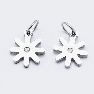 Stainless Steel Color Clear Flower Stainless Steel+Cubic Zirconia Charms