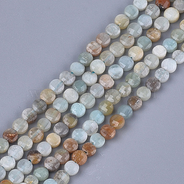 Flat Round Flower Amazonite Beads