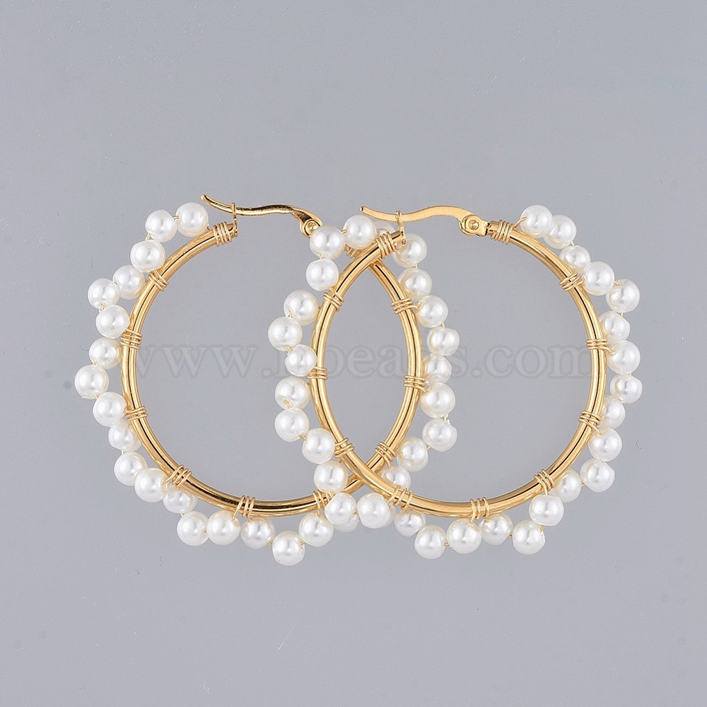 Pearl Glass Bead Gold Wire Earrings Full Beaded