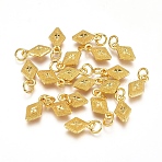 Electroplated Alloy Charms, Long-Lasting Plated, with Brass Jump Ring, Rhombus, Golden, 11.5x6.5x3.5mm, Hole: 3.5mm(X-PALLOY-G267-13G)