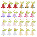 10 Bags Glass Pendants, Tulip with Leaf, with Acrylic Charms and Brass Brass Ball Head Pins, Mixed Color, 17~17.5x11x6mm, Hole: 2mm, 8pcs/bag(FIND-TA0008-41)