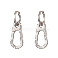 Rack Plating Alloy Hollow Out Teardrop with Word Fashion Dangle Hoope Earrings, Ion Plating(IP) 304 Stainless Steel Jewelry for Women, Platinum, 37mm, Pin: 1mm(EJEW-JE05201-02)