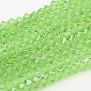 Faceted Bicone Glass Beads Strands, Lawn Green, 4x4mm, Hole: 1mm, about 92~96pcs/strand, 13.78~14.37 inch(EGLA-P017-4mm-01)