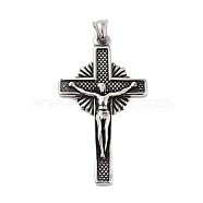 Retro 304 Stainless Steel Big Pendants, Cross with Jesus Charm, Antique Silver, 62.5x35x6.5mm, Hole: 5.5x8mm(STAS-I205-41AS-02)