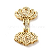 Brass Micro Pave Clear Cubic Zirconia Fold Over Clasps, Cadmium Free & Lead Free, Lotus, Golden, 44x23.5x7mm, Hole: 2~4x2mm(KK-G414-10G)