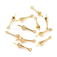 Brass Cup Peg Bails, for Half Drilled Beads, Long-Lasting Plated, Real 14K Gold Plated, 15.5mm, Hole: 1.2mm, Pin: 0.6mm(KK-WH0047-17)
