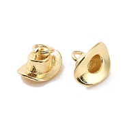 Rack Plating Brass Charms, with Jump Ring, Long-Lasting Plated, Cadmium Free & Lead Free, Hat, Real 18K Gold Plated, 6.5x12x8mm, Hole: 3mm(ZIRC-C042-11G)