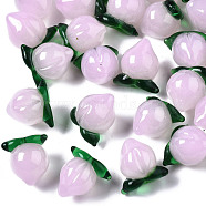 Handmade Lampwork Beads, Half Drilled, Peach, Pearl Pink, 14~15x14~15.5x12~13mm, Half Hole: 1.4mm(LAMP-N021-022)