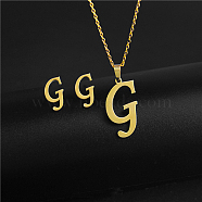 Golden Stainless Steel Initial Letter Jewelry Set, Stud Earrings & Pendant Necklaces, Letter G, No Size(IT6493-21)