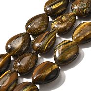 Natural Tiger Eye Beads Strands, Teardrop, 16x12x5~6mm, Hole: 1mm, about 25pcs/strand, 15.16''~15.75''(38.5~40cm)(G-P561-B03-01)