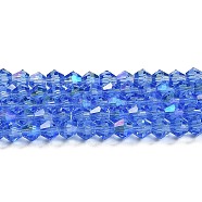 Transparent Electroplate Glass Beads Strands, AB Color Plated, Faceted, Bicone, Light Blue, 3.5~3.8x3mm, Hole: 0.8mm, about 113~115pcs/strand, 14.17~14.37 inch(36~36.5cm)(EGLA-A039-T3mm-L07)