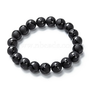 Frosted Glass Beads Stretch Bracelets, Round with Rhombus Pattern, Black, Beads: 9.5~10mm, Inner Diameter: 2-1/8 inch(5.5cm)(BJEW-I296-08C)