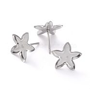 Non-Tarnish 304 Stainless Steel Stud Earring Settings, Flower, Stainless Steel Color, 13x13x2mm, Tray: 11x11mm, Pin: 0.8mm(STAS-J032-22)