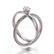 304 Stainless Steel Finger Rings, with Cubic Zirconia, Stainless Steel Color, Size 6~9, 16~19mm(RJEW-E158-23P)