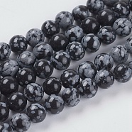 Natural Snowflake Obsidian Beads Strands, Round, Black, 6mm, Hole: 1mm(X-G-G515-6mm-01)