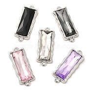 Glass Rectangle Connector Charms, Rack Plating Alloy Links, Platinum, Mixed Color, 29x11.5x5mm, Hole: 1.6mm(PALLOY-P303-07P)