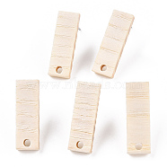 Ash Wood Stud Earring Findings, with 304 Stainless Steel Pin, Rectangle, 20x6.5mm, Hole: 1.8mm, Pin: 0.7mm(EJEW-N017-011U)