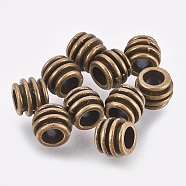 Tibetan Silver Alloy Barrel Large Hole European Beads, Lead Free, Cadmium Free & Nickel Free, Antique Bronze color, about 6mm long, 8mm wide, hole: 4mm(X-MLFH10203Y-NF)