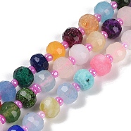 Natural Mixed Gemstone Beads Strands, Faceted, Rondelle, with Seed Beads, Mixed Dyed and Undyed, 7.5~8x6.5mm, Hole: 1.4mm, about 45~46pcs/strand, 15.75''(40cm)(G-H057-A15-01)