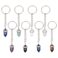Bullet Natural Gemstone Keychains, with Iron Keychain Clasp Findings, 8.8cm, 8pcs/set(KEYC-PH01495)